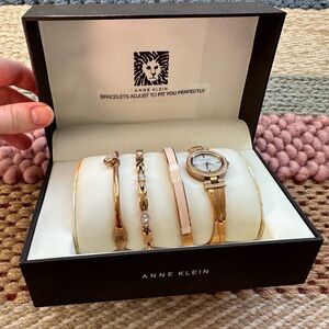 Anne Klein Watch and Bracelets Set - Pink and Rosegold